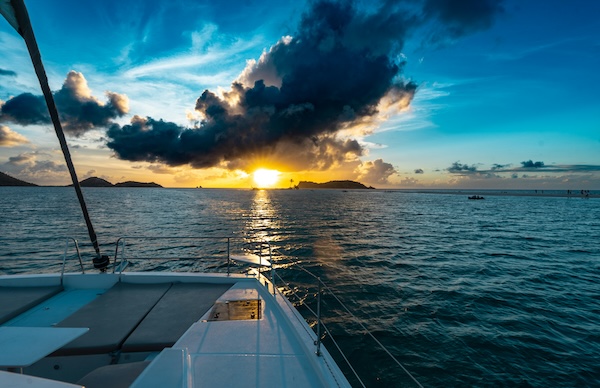 Catamaran sailing at sea